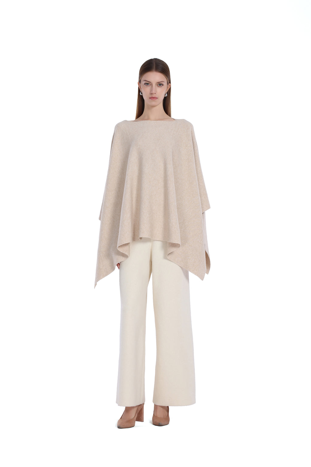 Boat Neck Asymmetrical Hem Draped Silhouette Knitted Cape Top