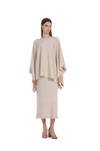Boat Neck Asymmetrical Hem Draped Silhouette Knitted Cape Top