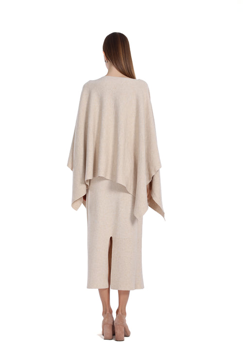 Boat Neck Asymmetrical Hem Draped Silhouette Knitted Cape Top