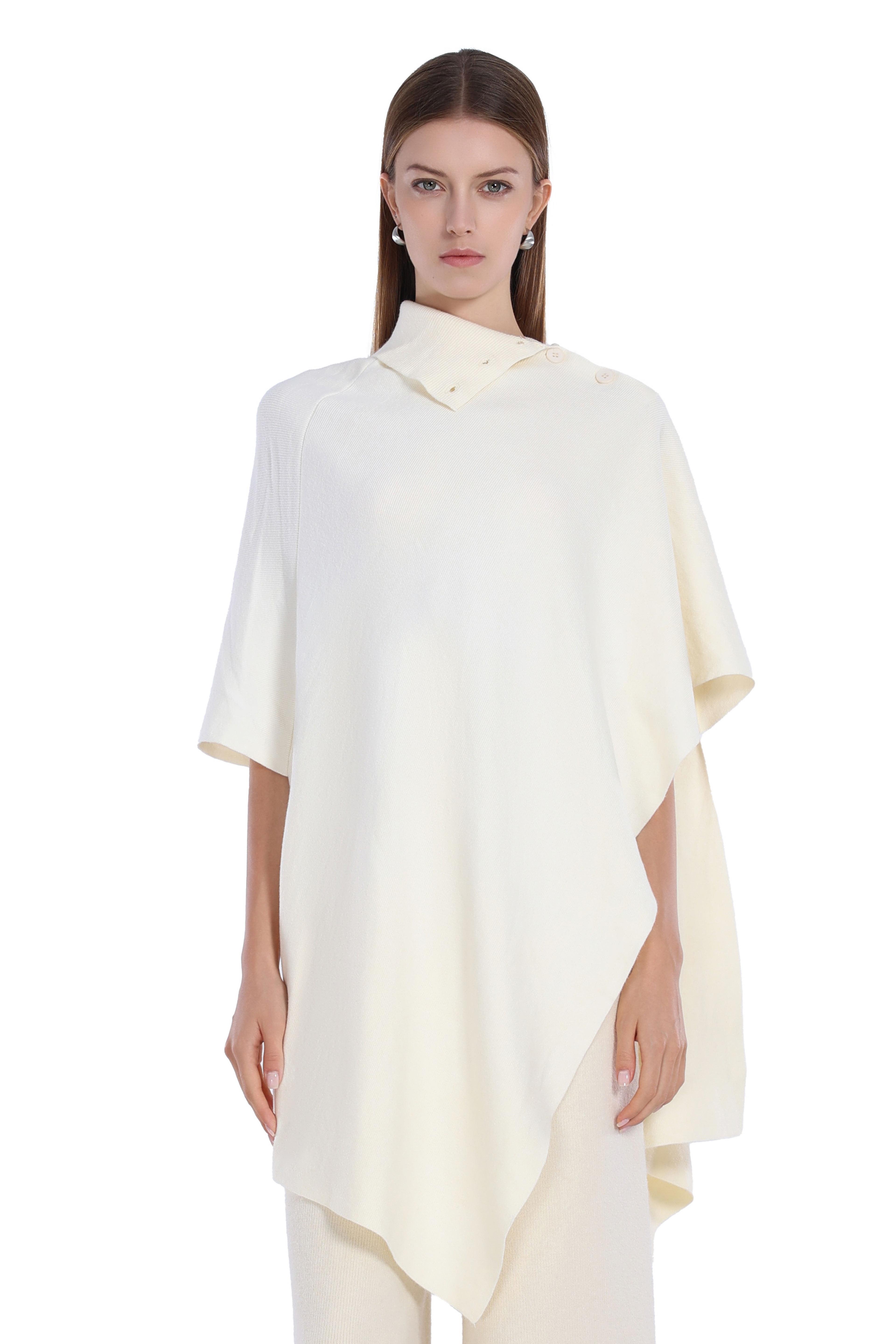 Loose Fit Turn-down Collar Cape Design Solid Asymmetrical Cape Top