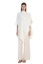 Loose Fit Turn-down Collar Cape Design Solid Asymmetrical Cape Top