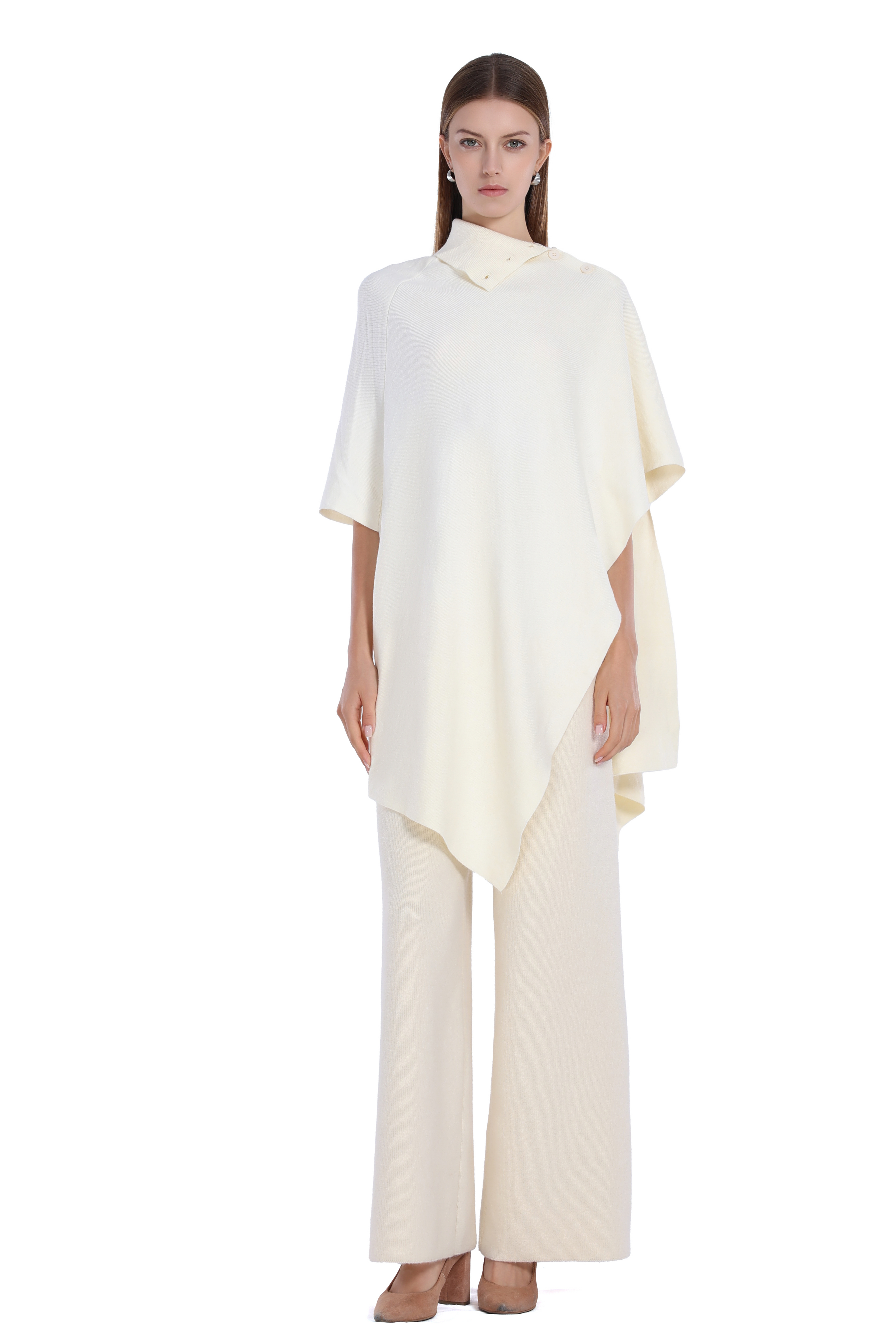 Loose Fit Turn-down Collar Cape Design Solid Asymmetrical Cape Top