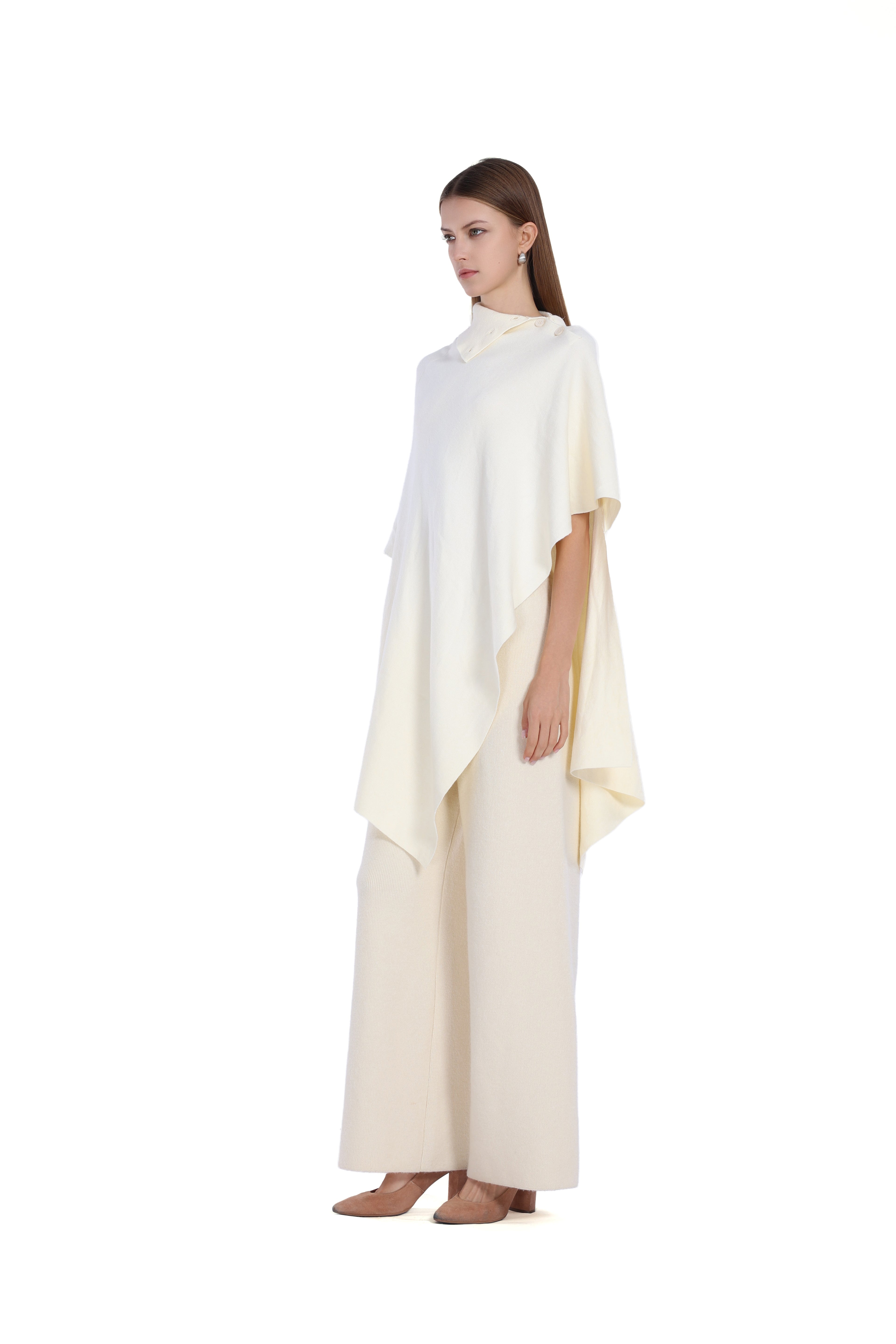 Loose Fit Turn-down Collar Cape Design Solid Asymmetrical Cape Top
