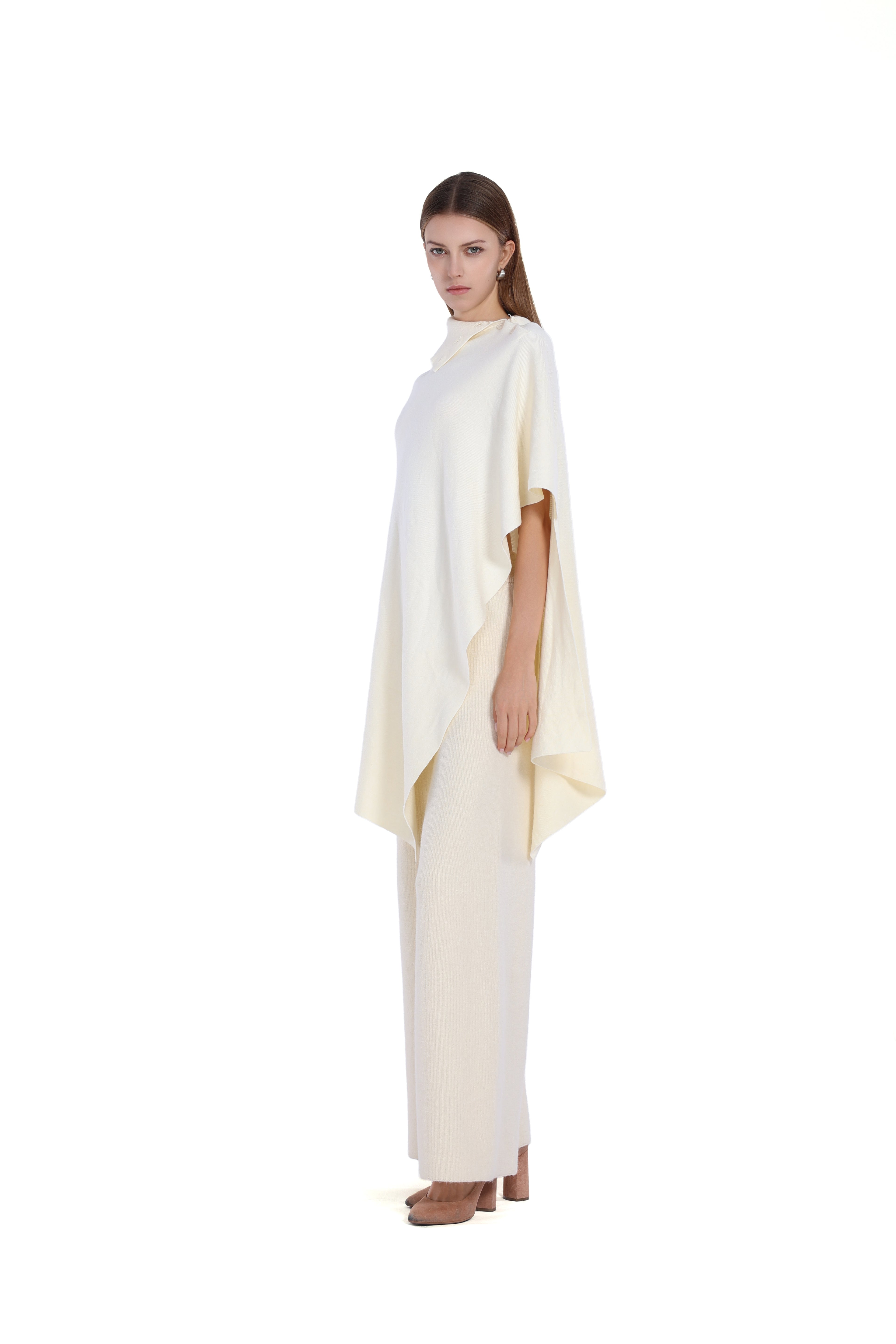 Loose Fit Turn-down Collar Cape Design Solid Asymmetrical Cape Top