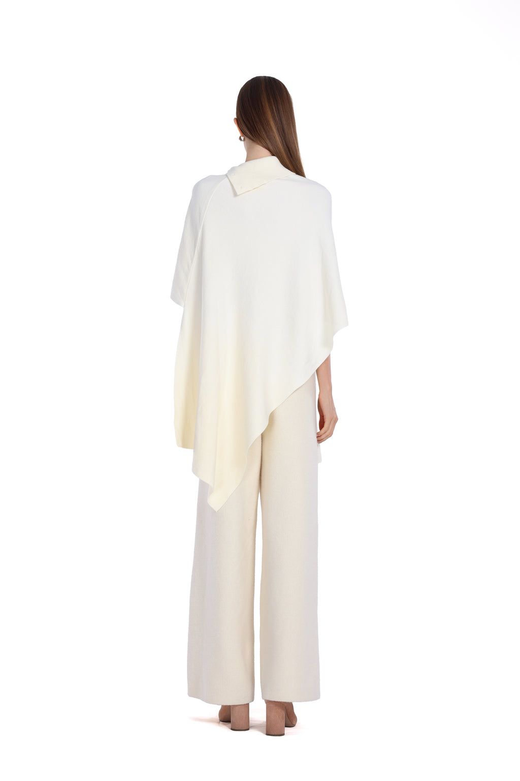 Loose Fit Turn-down Collar Cape Design Solid Asymmetrical Cape Top