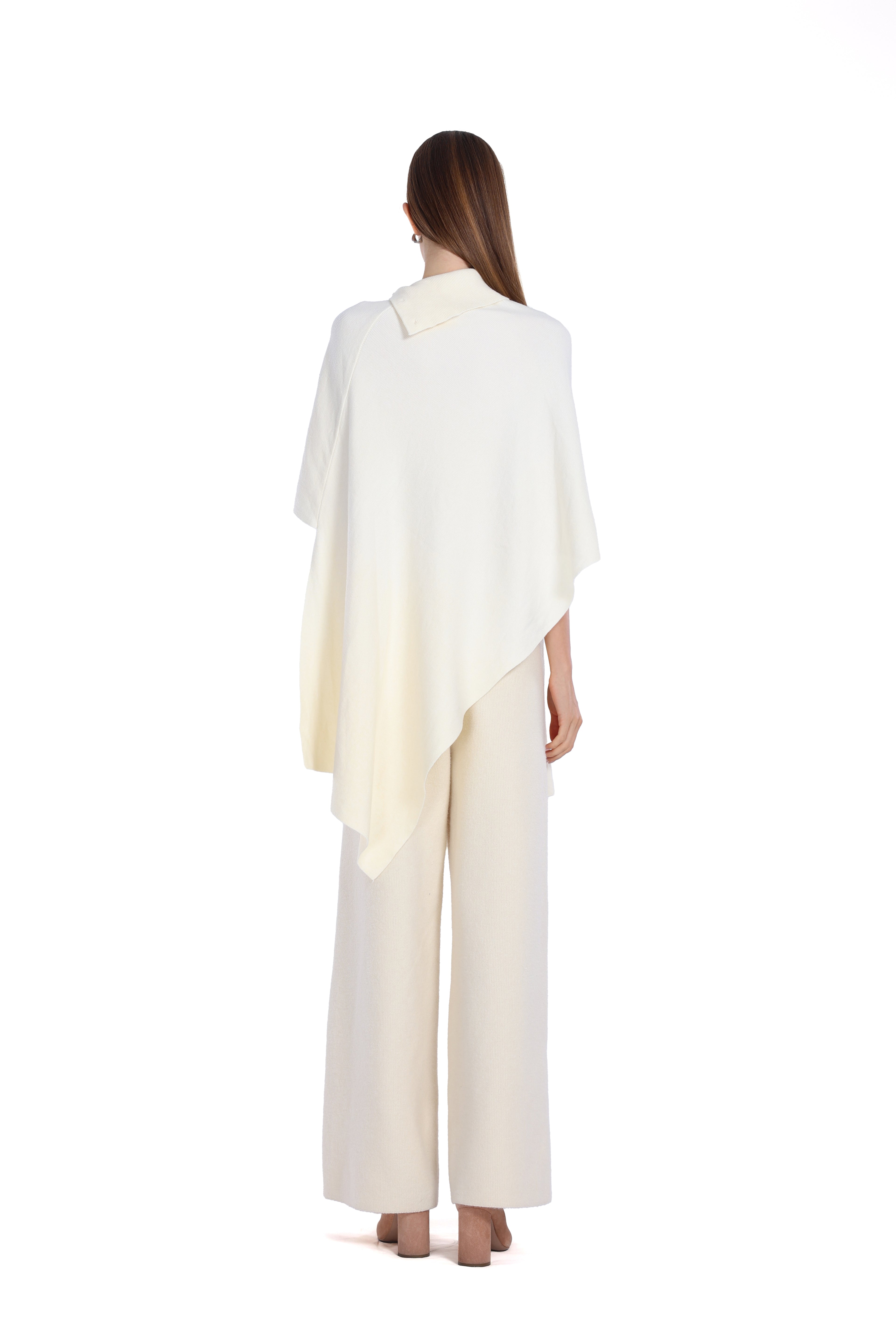 Loose Fit Turn-down Collar Cape Design Solid Asymmetrical Cape Top