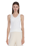 Ribbed-Paneled Sleeveless Wide Straps V-Neck Knit Tank Top
