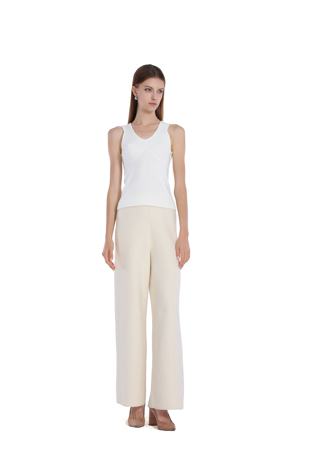 Ribbed-Paneled Sleeveless Wide Straps V-Neck Knit Tank Top