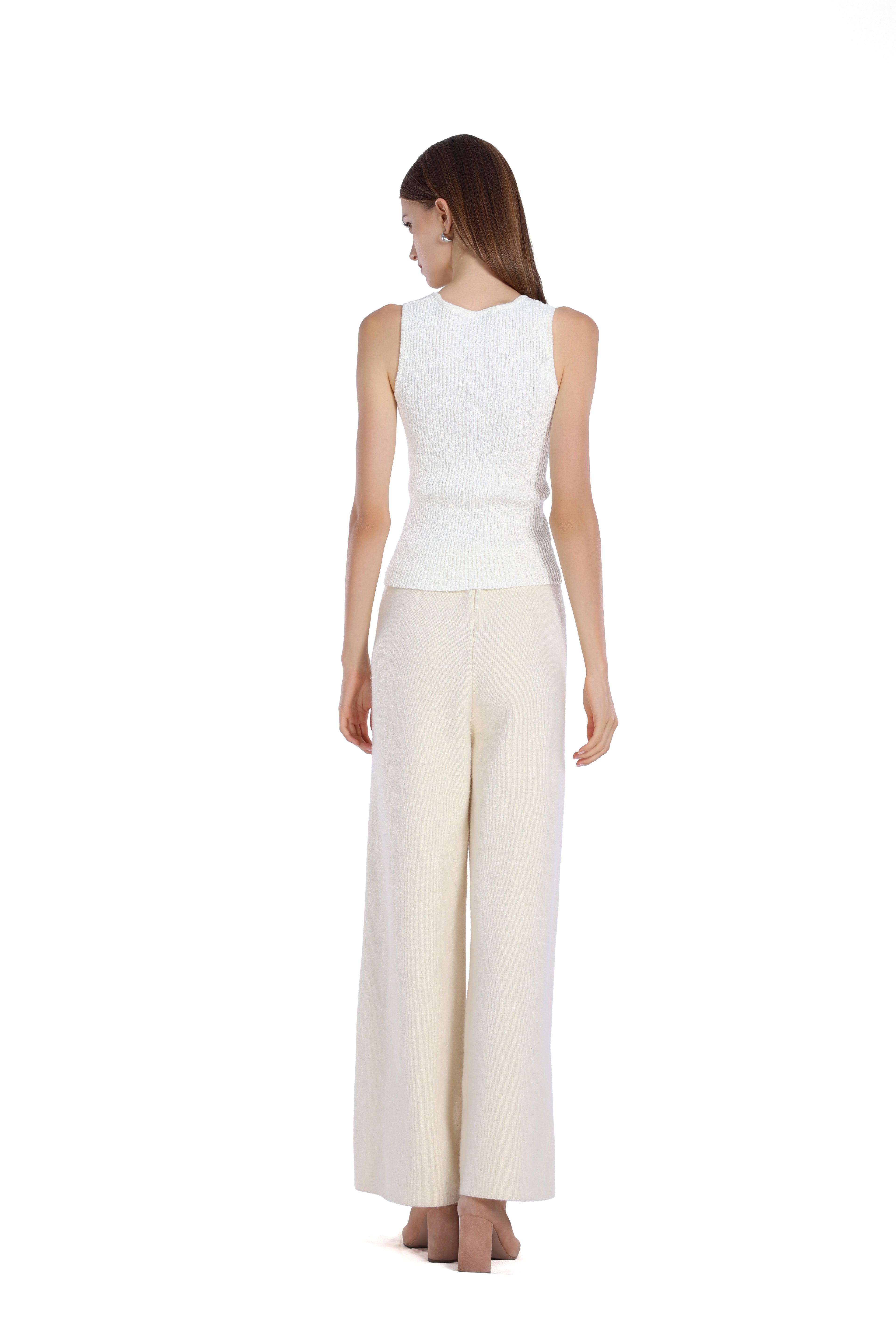 Ribbed-Paneled Sleeveless Wide Straps V-Neck Knit Tank Top