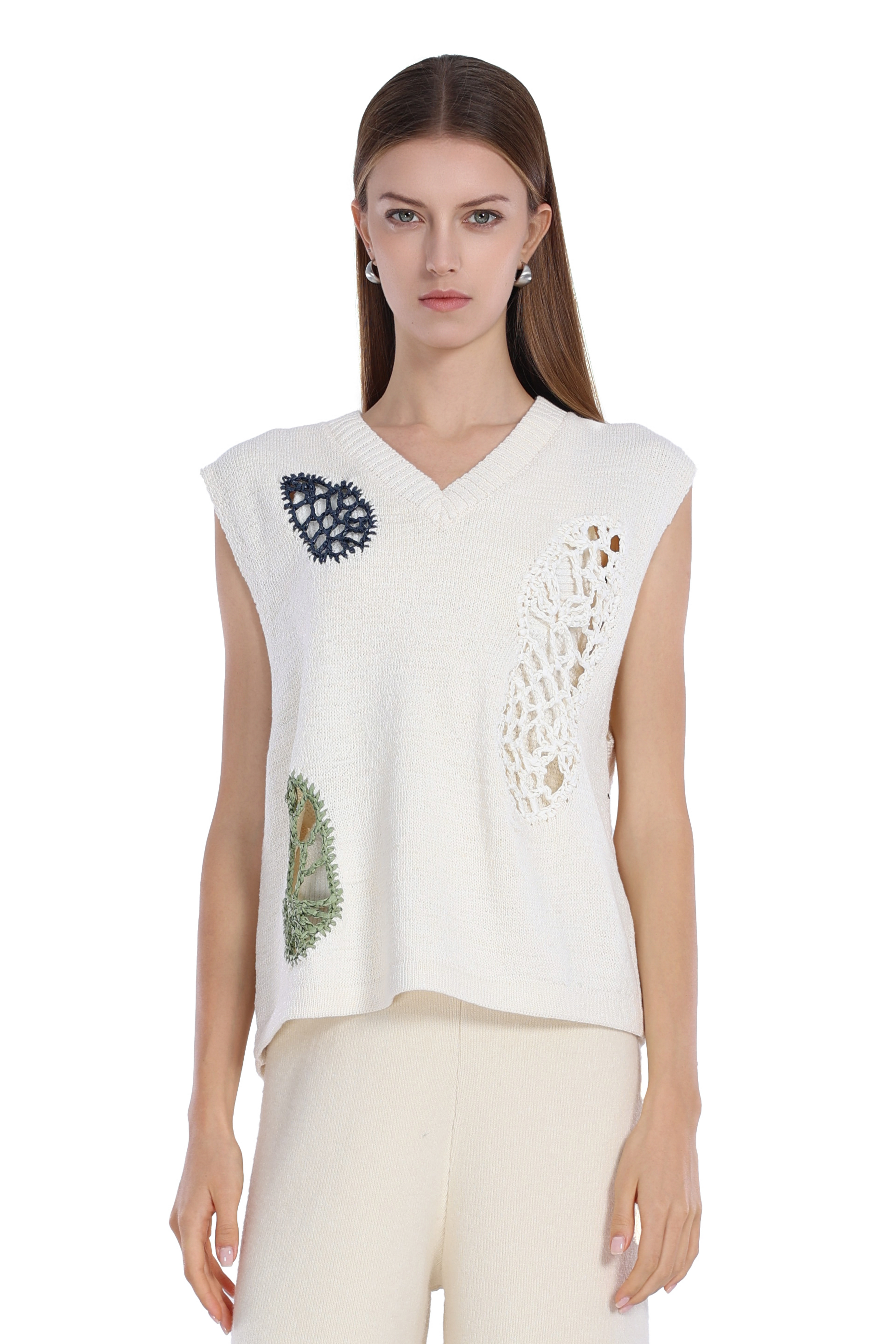 V - Neck Sleeveless Hollow Hand Crochet Knit Tank Top