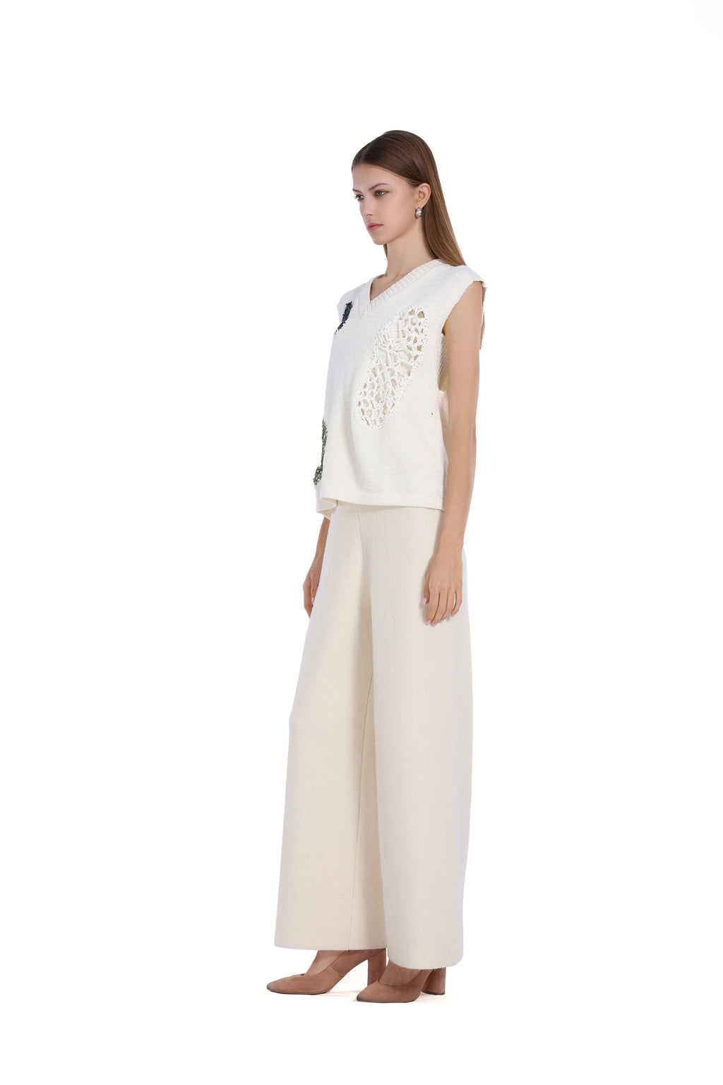 V - Neck Sleeveless Hollow Hand Crochet Knit Tank Top