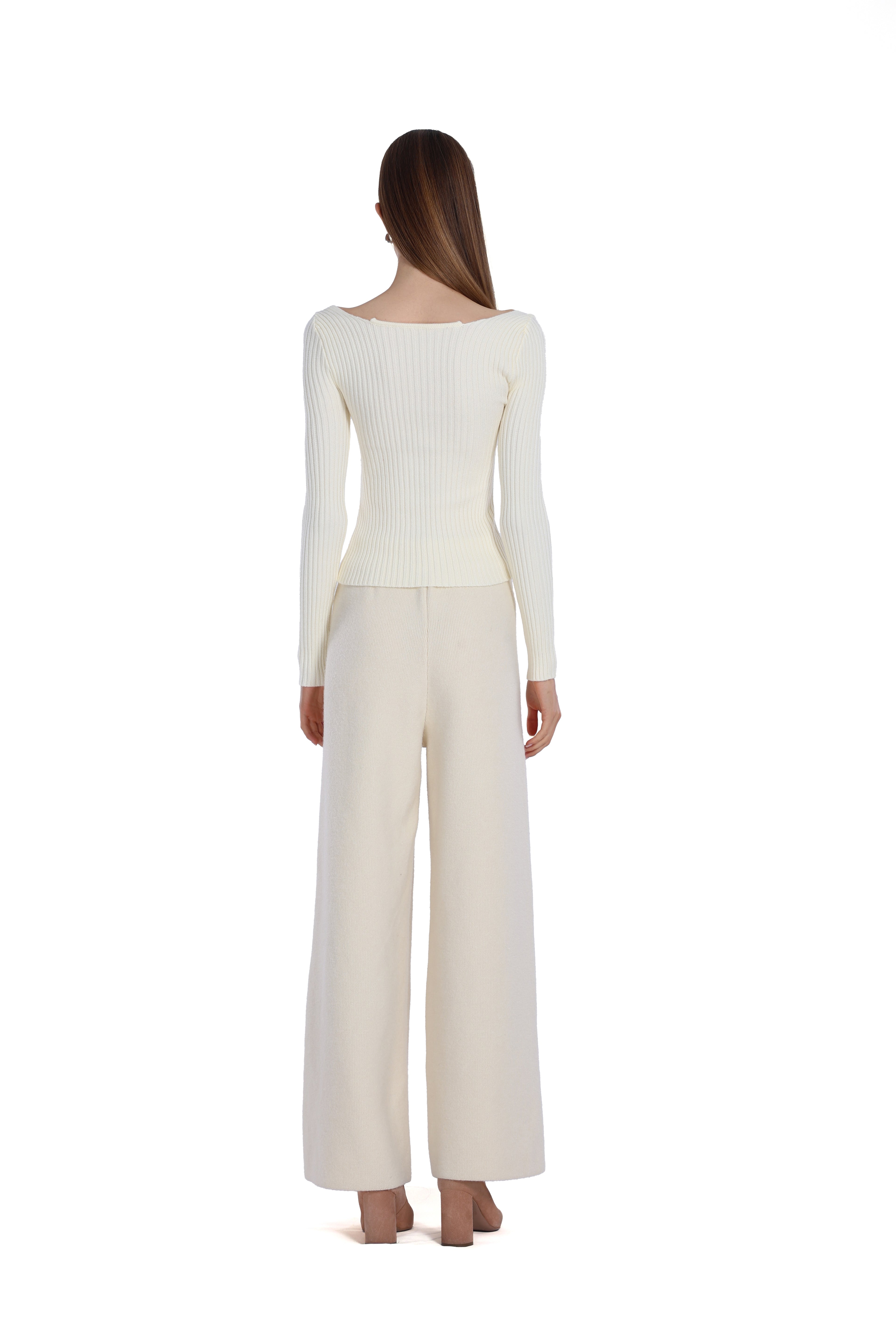 V-neck Cable Knit Front Twist Detail Long Sleeve Knitted Top