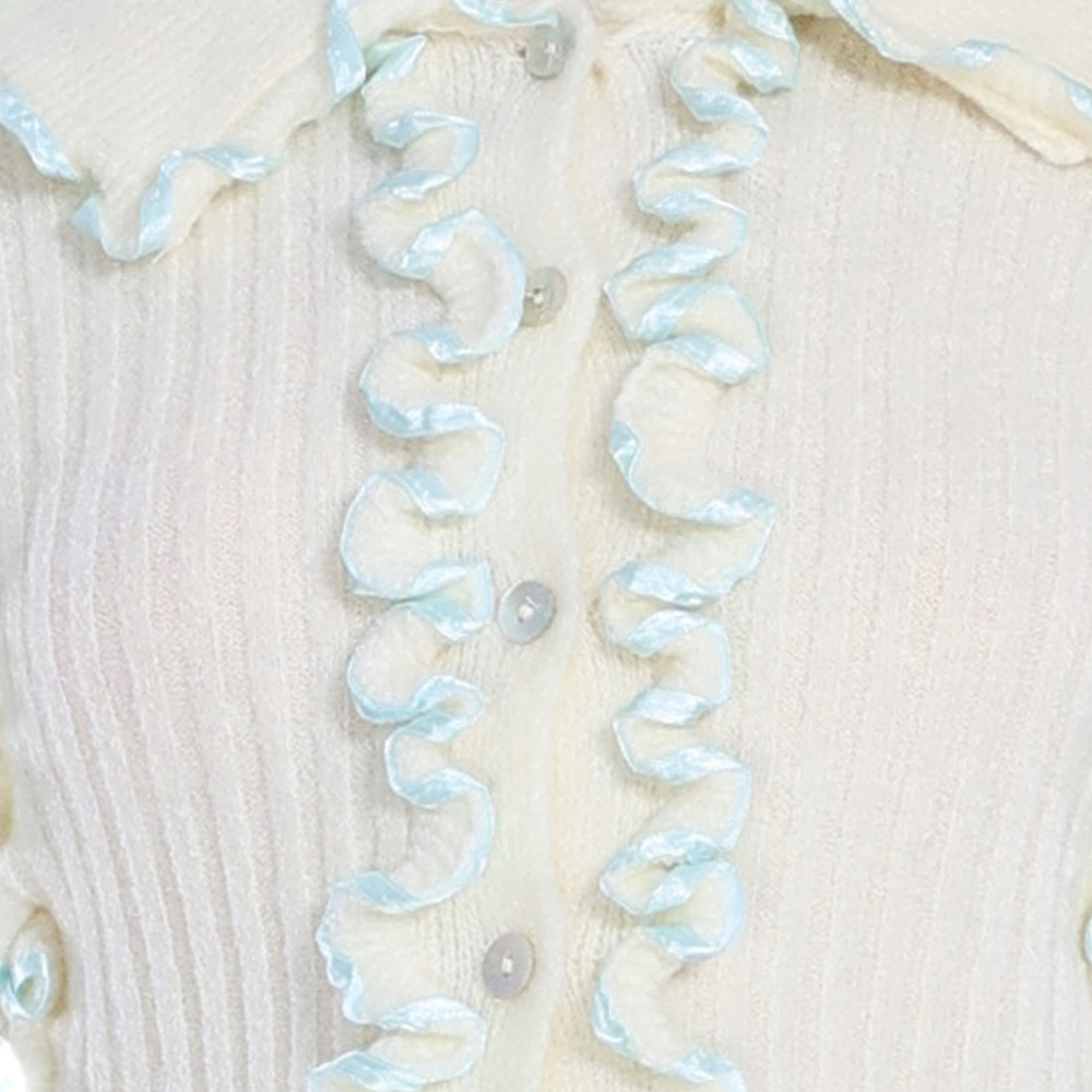 Contrast Edging Ruffled Trim Long-sleeve Turn-down Collar Cropped Cardigan