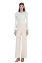 Contrast Edging Ruffled Trim Long-sleeve Turn-down Collar Cropped Cardigan