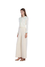 Contrast Edging Ruffled Trim Long-sleeve Turn-down Collar Cropped Cardigan