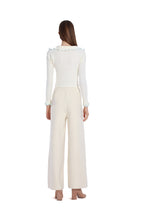 Contrast Edging Ruffled Trim Long-sleeve Turn-down Collar Cropped Cardigan
