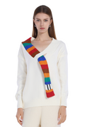 V-neck Long Sleeve Multicolor Striped Knit Paneled Ribbed Top
