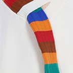 V-neck Long Sleeve Multicolor Striped Knit Paneled Ribbed Top