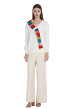 V-neck Long Sleeve Multicolor Striped Knit Paneled Ribbed Top