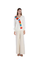 V-neck Long Sleeve Multicolor Striped Knit Paneled Ribbed Top