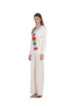 V-neck Long Sleeve Multicolor Striped Knit Paneled Ribbed Top