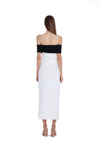 Off-shoulder Black&White Paneled Sleeveless Bodycon Knitted Midi Dress