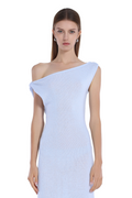 One - Shoulder Slim Fit Elegant Light Blue Midi Knit Dress