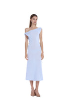 One - Shoulder Slim Fit Elegant Light Blue Midi Knit Dress