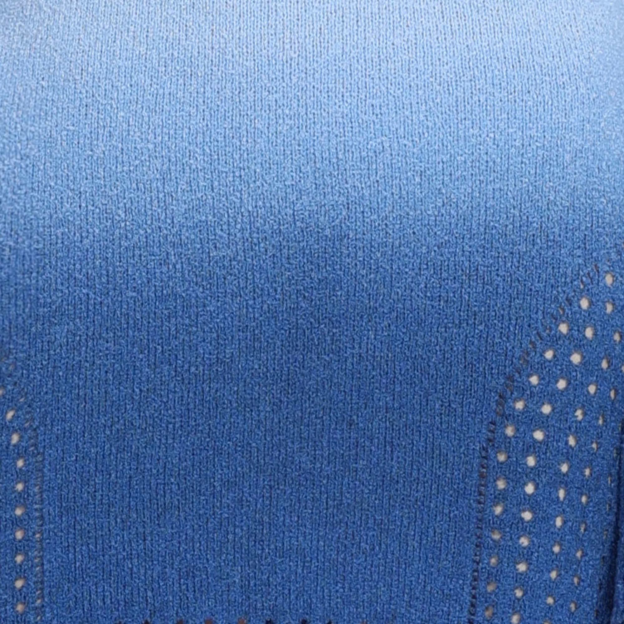 Hollow - Out Flared Sleeves Gradient Blue Mini Knitted Dress