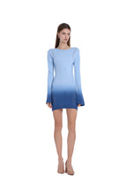 Hollow - Out Flared Sleeves Gradient Blue Mini Knitted Dress