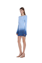 Hollow - Out Flared Sleeves Gradient Blue Mini Knitted Dress