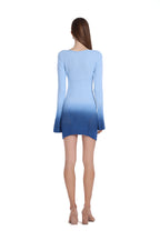 Hollow - Out Flared Sleeves Gradient Blue Mini Knitted Dress