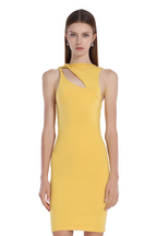 Crew Neck Sleeveless Asymmetric Cut-out Bodycon Knitted Mini Dress