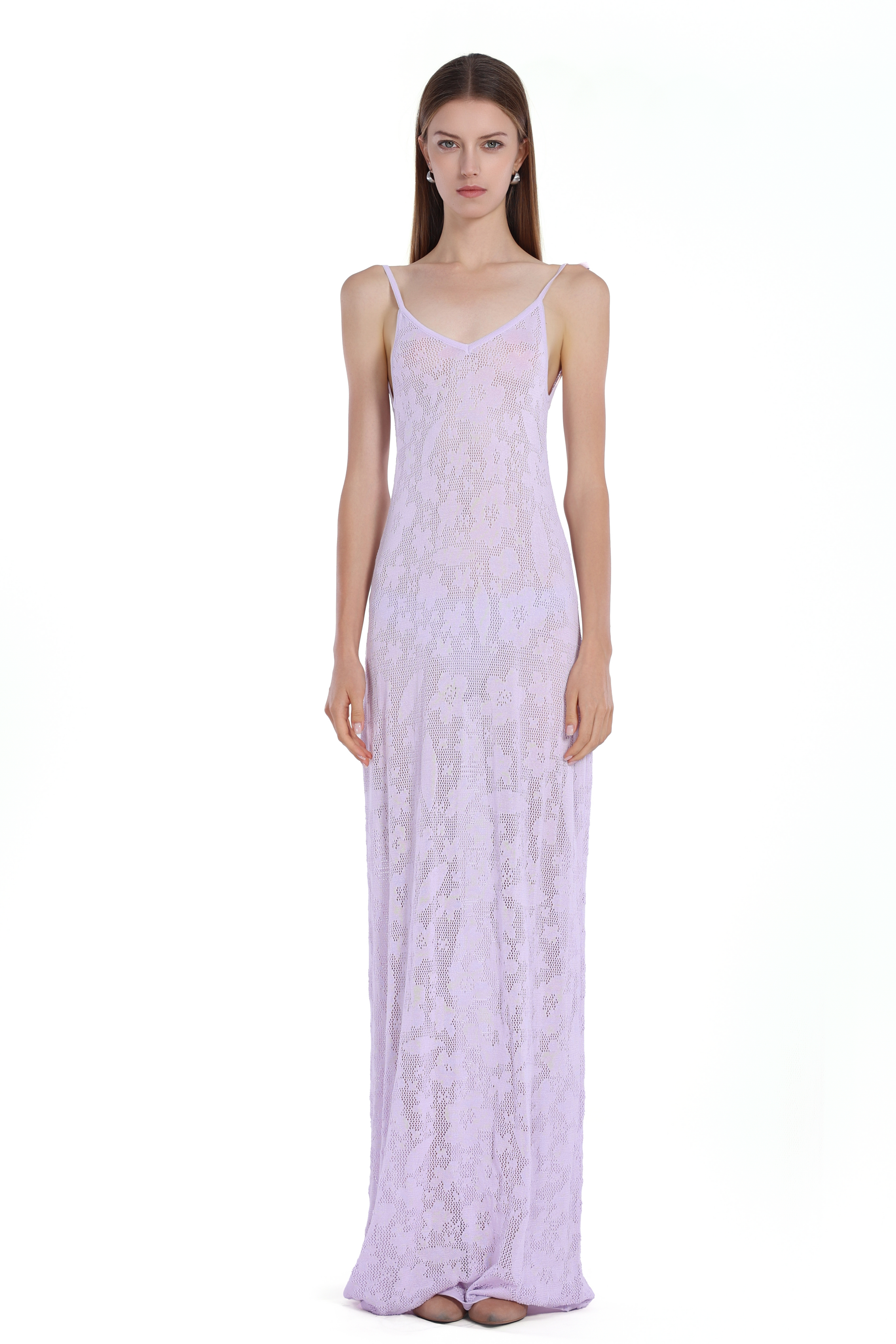 Spaghetti Strap Low Back Sleeveless Hollow-out Floral Knitted Dress