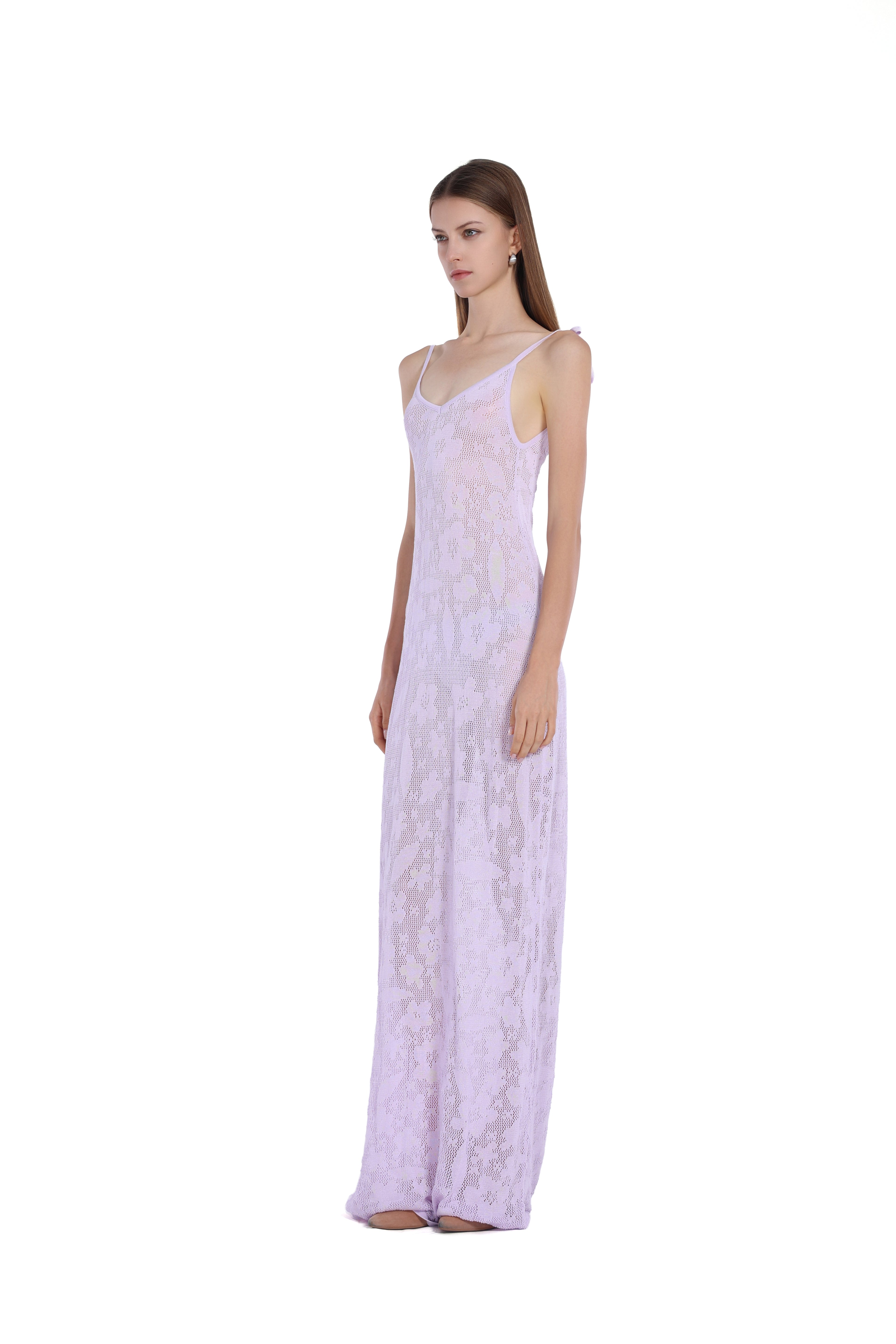 Spaghetti Strap Low Back Sleeveless Hollow-out Floral Knitted Dress
