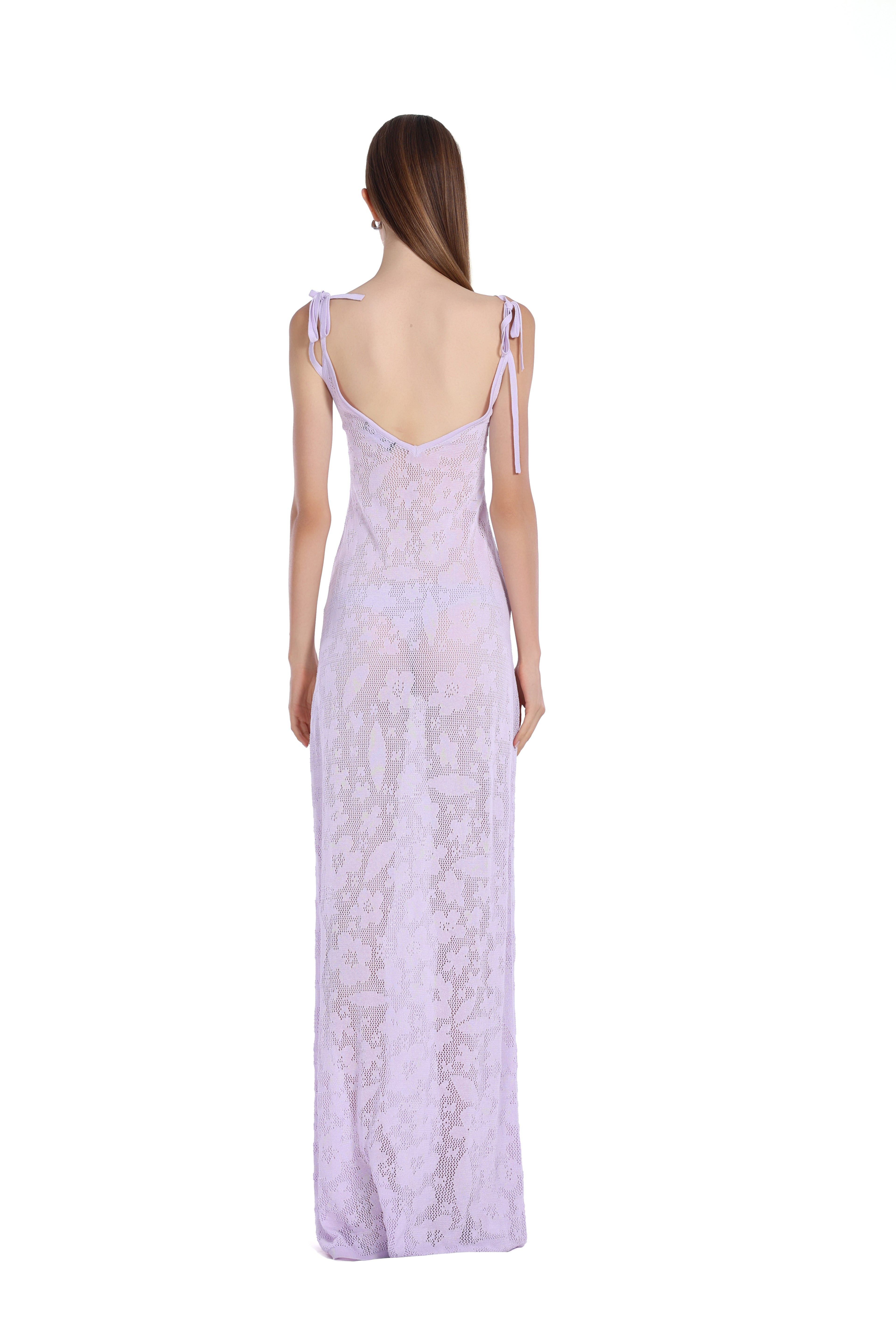 Spaghetti Strap Low Back Sleeveless Hollow-out Floral Knitted Dress