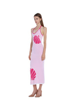 Halter V-neck Sleeveless Scallop Print Contrast Trim Bodycon Dress