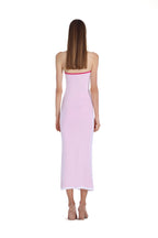 Halter V-neck Sleeveless Scallop Print Contrast Trim Bodycon Dress