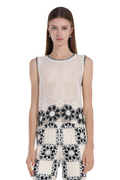 Crochet Hollow-out Floral Motif Sleeveless Vest & Matching Flare Pants 2Pics Suit