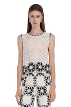 Crochet Hollow-out Floral Motif Sleeveless Vest & Matching Flare Pants 2Pics Suit