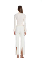 Ruffled V-neck Flare Long Sleeve Wooden Button Knitted Top