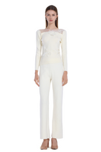 Mesh Splicing 3D Flower Decor Nipped Waist Elegant Knit Top