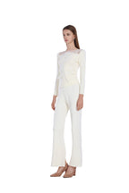 Mesh Splicing 3D Flower Decor Nipped Waist Elegant Knit Top