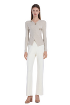 V-neck Long-sleeve Asymmetric Wooden Button Knitted Top