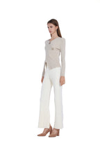 V-neck Long-sleeve Asymmetric Wooden Button Knitted Top