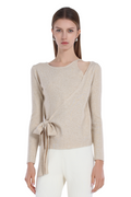Asymmetric Cut-Out Bow Detail Long Sleeve Knitted Top