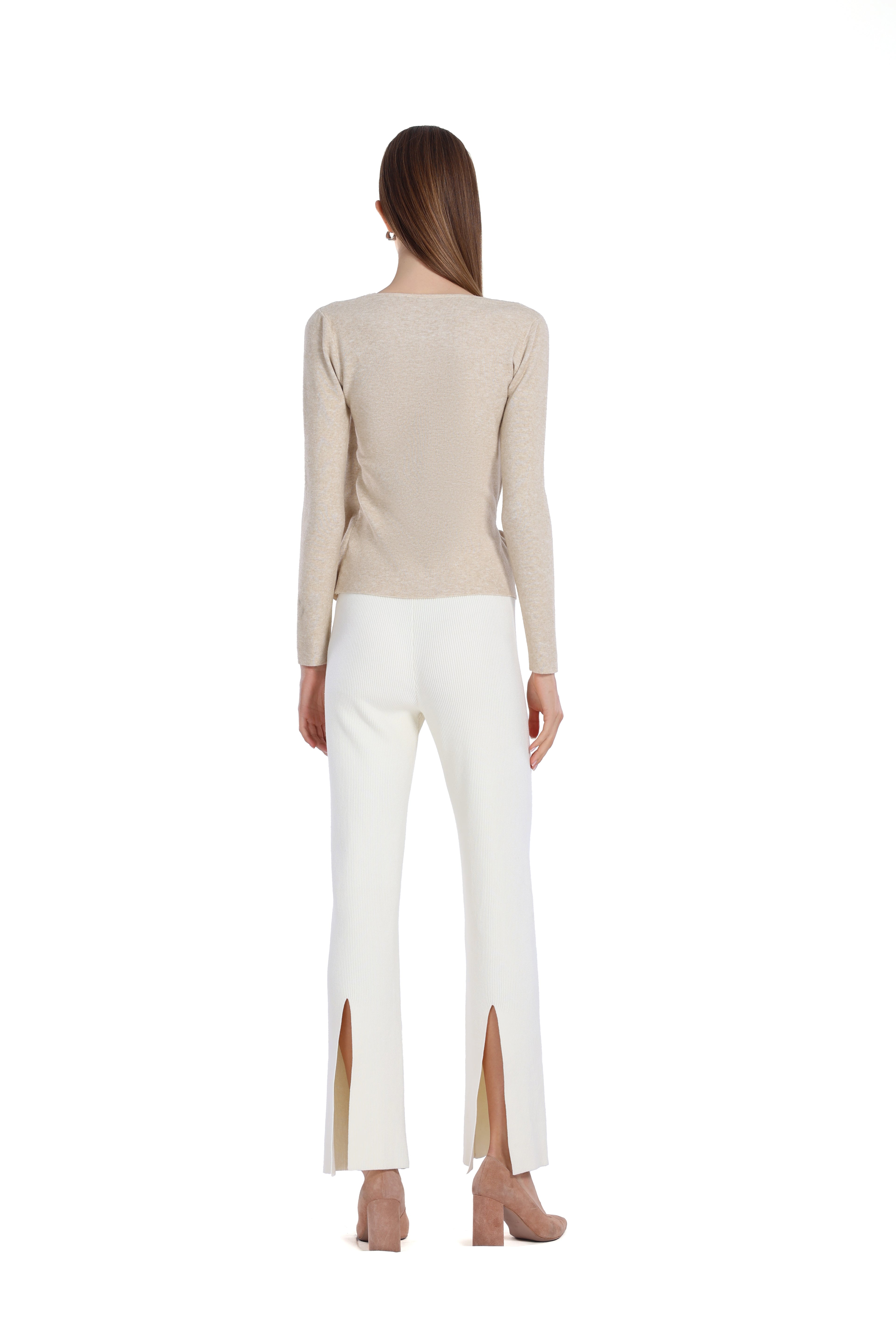Asymmetric Cut-Out Bow Detail Long Sleeve Knitted Top