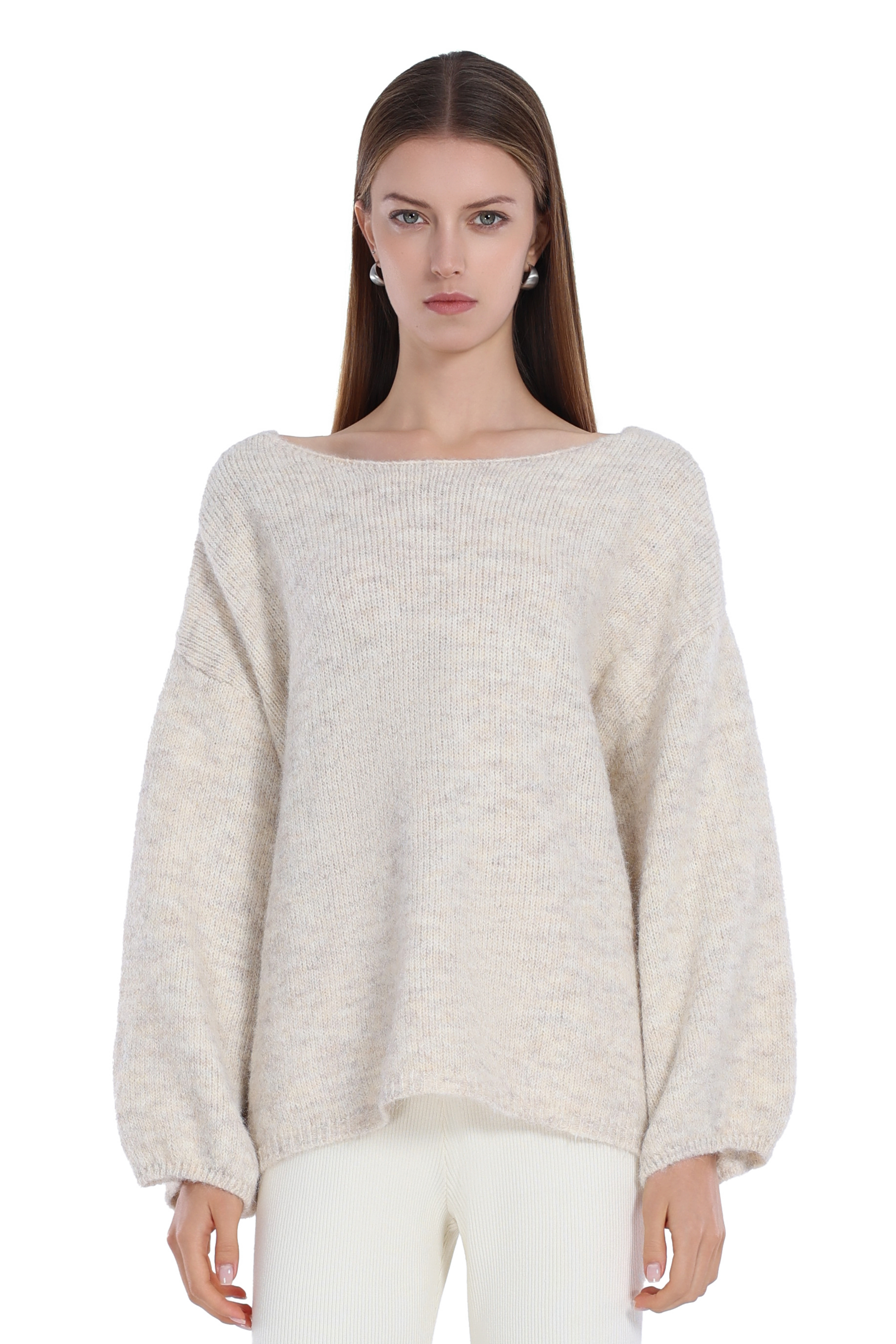 Back Lacing Drop Shoulder Lantern Sleeve Lazy Chic Knit Sweater