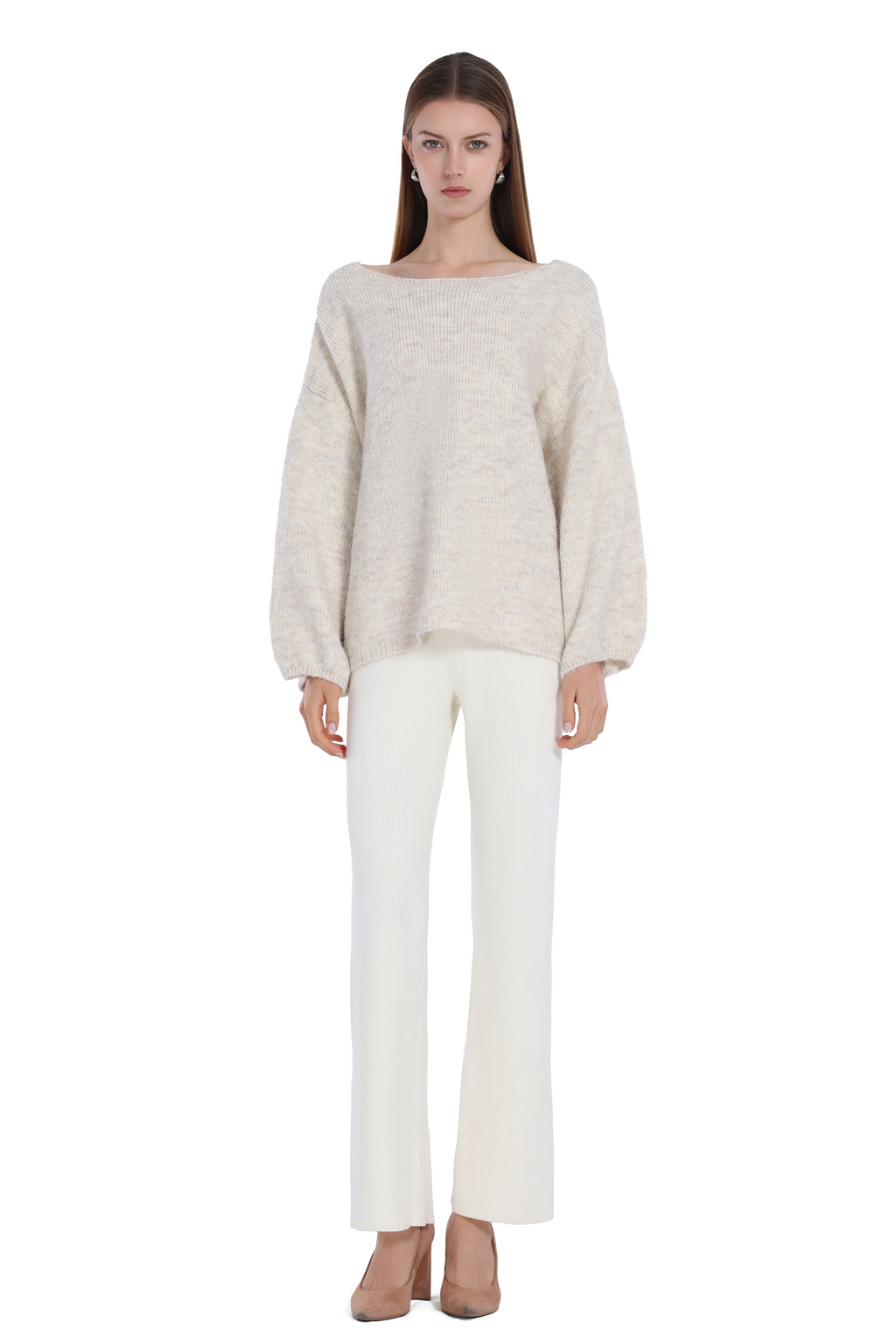 Back Lacing Drop Shoulder Lantern Sleeve Lazy Chic Knit Sweater