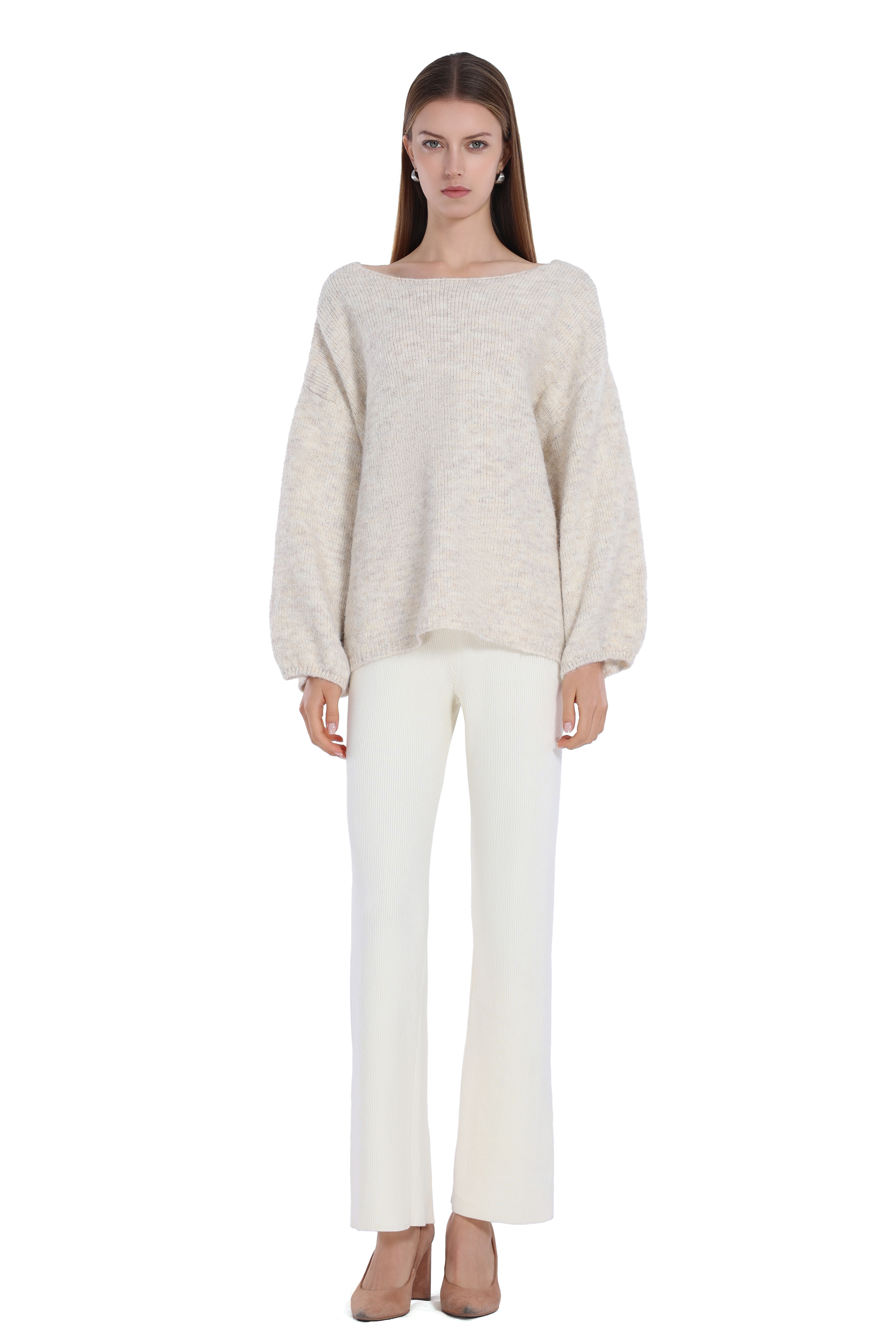 Back Lacing Drop Shoulder Lantern Sleeve Lazy Chic Knit Sweater
